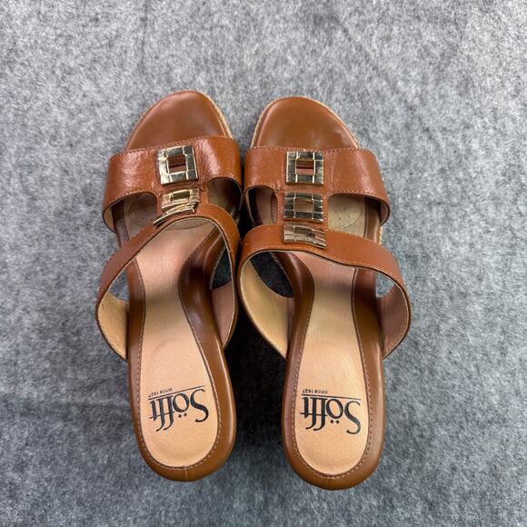 Sofft Women's 7M Cork Wedge Leather Gold Accent Slip-on Sandals - Picture 5 of 7